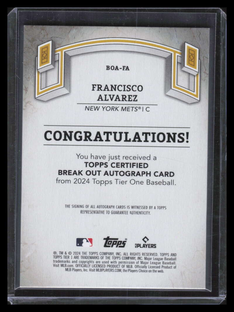 2024 Topps Tier One Break Out Autographs Red Foil Francisco Alvarez Auto 8/15