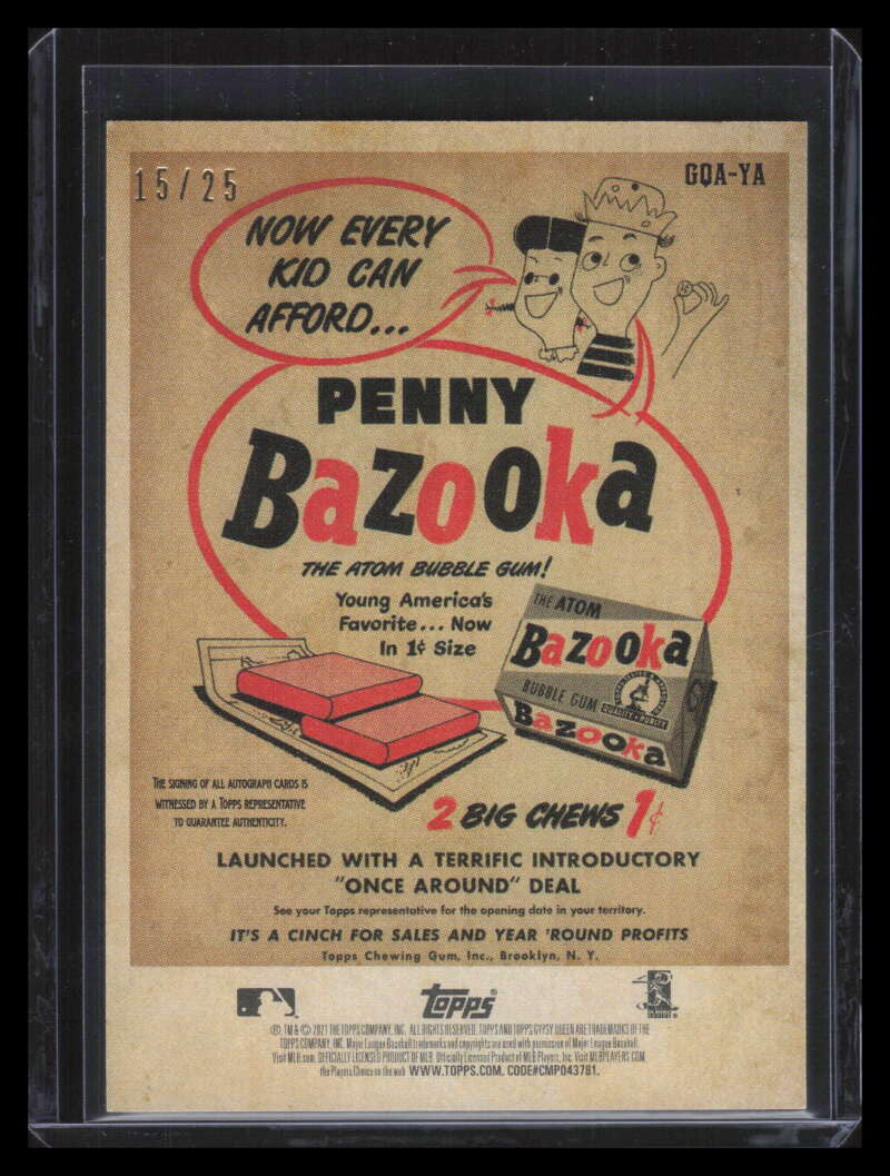 2021 Topps Gypsy Queen Autographs Bazooka Back GQAYA Yordan Alvarez Auto 15/25