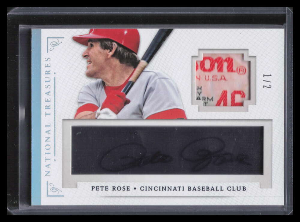 SOLD 157537 2014 National Treasures Signature Materials Pete Rose Laundry Tag Patch Auto 1/2