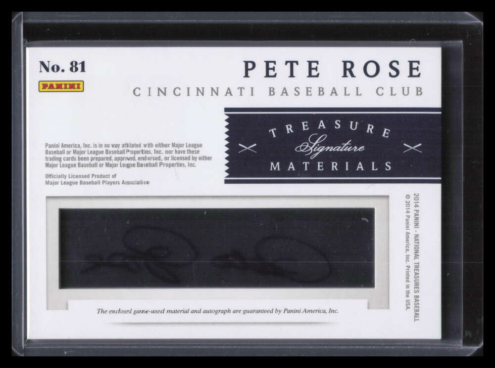 SOLD 157537 2014 National Treasures Signature Materials Pete Rose Laundry Tag Patch Auto 1/2