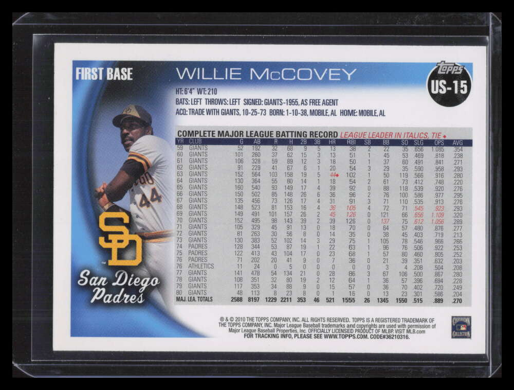2010 Topps Update us15b Willie McCovey VAR Photo Variation SP