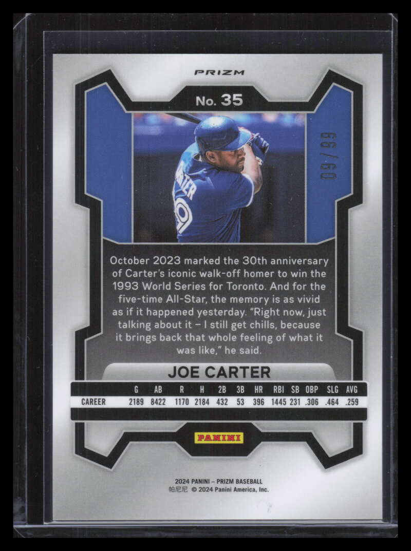 2024 Panini Prizm Prizms Purple Refractor 35 Joe Carter 9/99