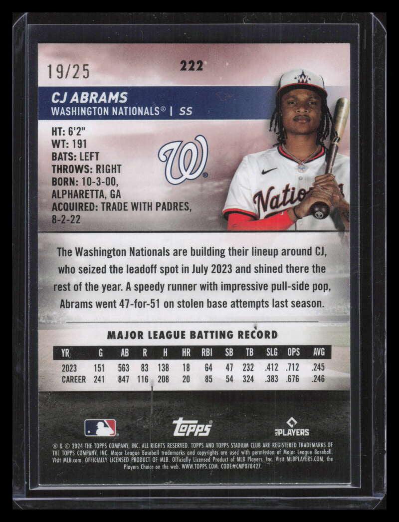 2024 Stadium Club Rainbow Foilboard 222 CJ Abrams 19/25