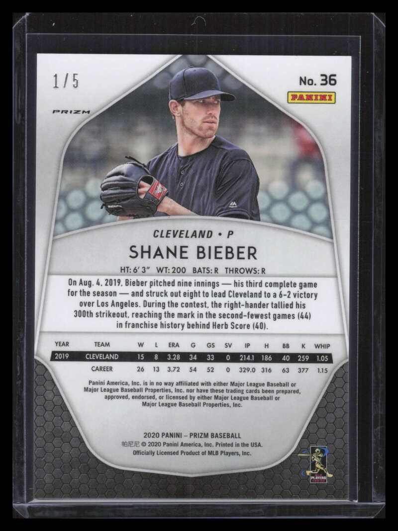 2020 Panini Prizm Prizms Forrest Green Flash Refractor 36 Shane Bieber 1/5
