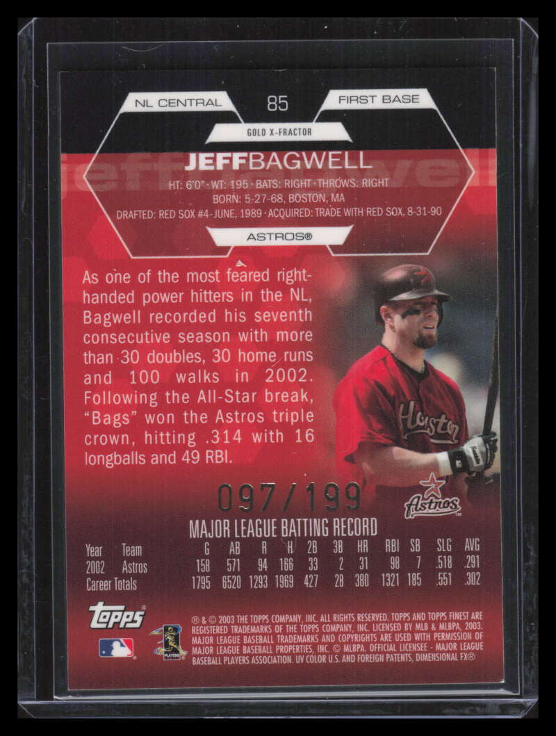 2003 Finest Uncirculated Gold X-Fractor 85 Jeff Bagwell 97/199