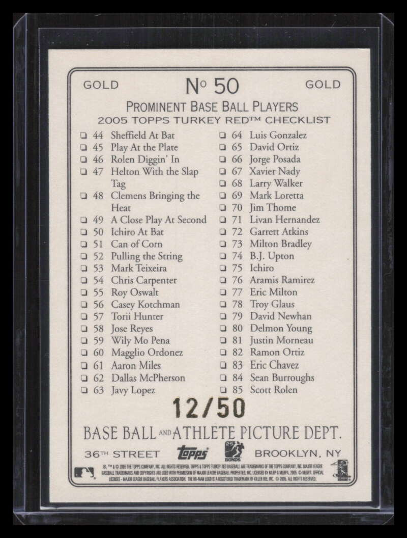 2005 Topps Turkey Red Gold 50 Ichiro Suzuki At Bat CL 12/50 Checklist