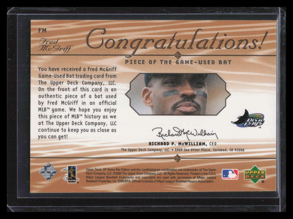 2001 SP Game Bat Edition Piece of the Game FM Fred McGriff Bat SP /1500