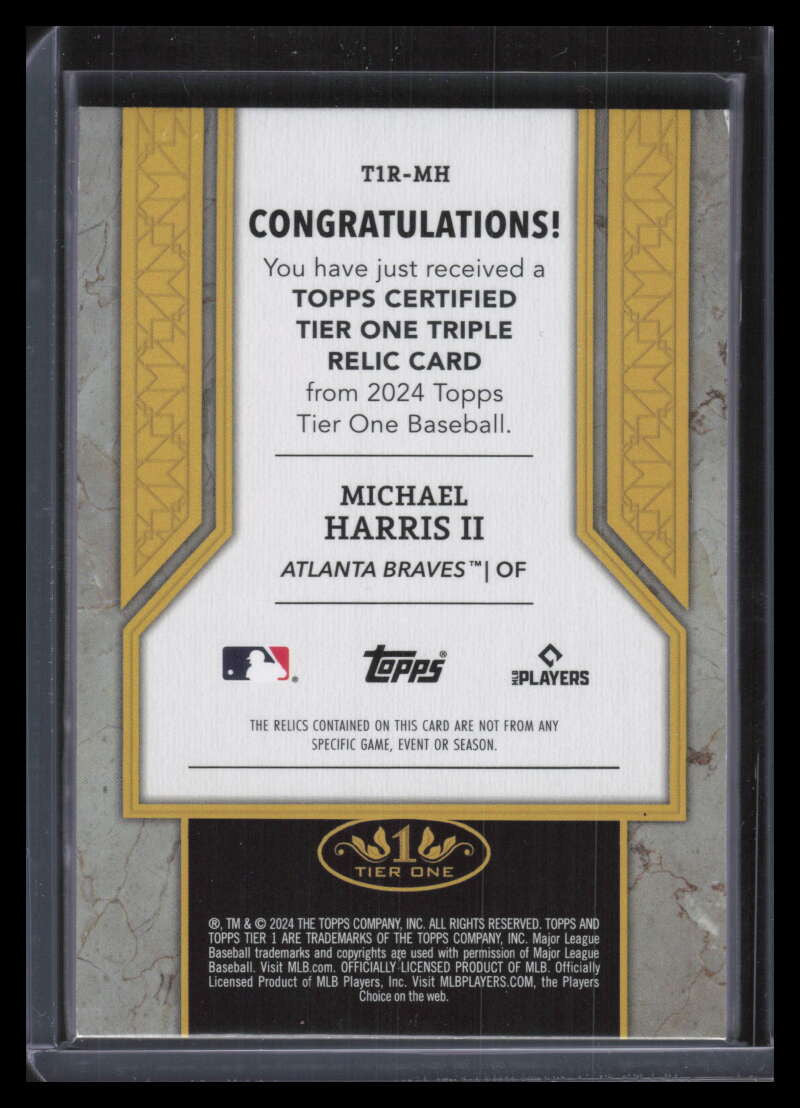 2024 Topps Tier One Relics Relic t1rmh Michael Harris Triple Bat Jersey 44/49