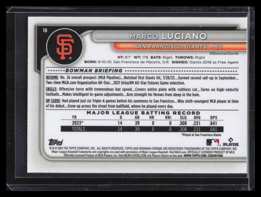 2024 Bowman Chrome Bowman Mega Box Gold Refractor 18 Marco Luciano Rookie 5/50