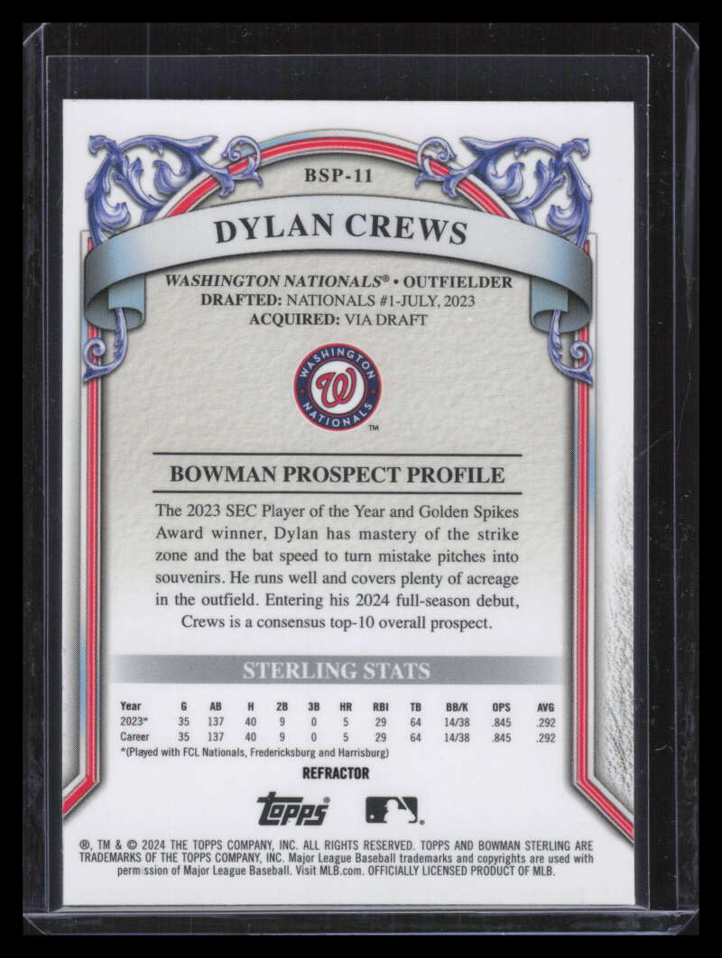 2024 Bowman Sterling Prospects Refractor bsp11 Dylan Crews Rookie 112/199