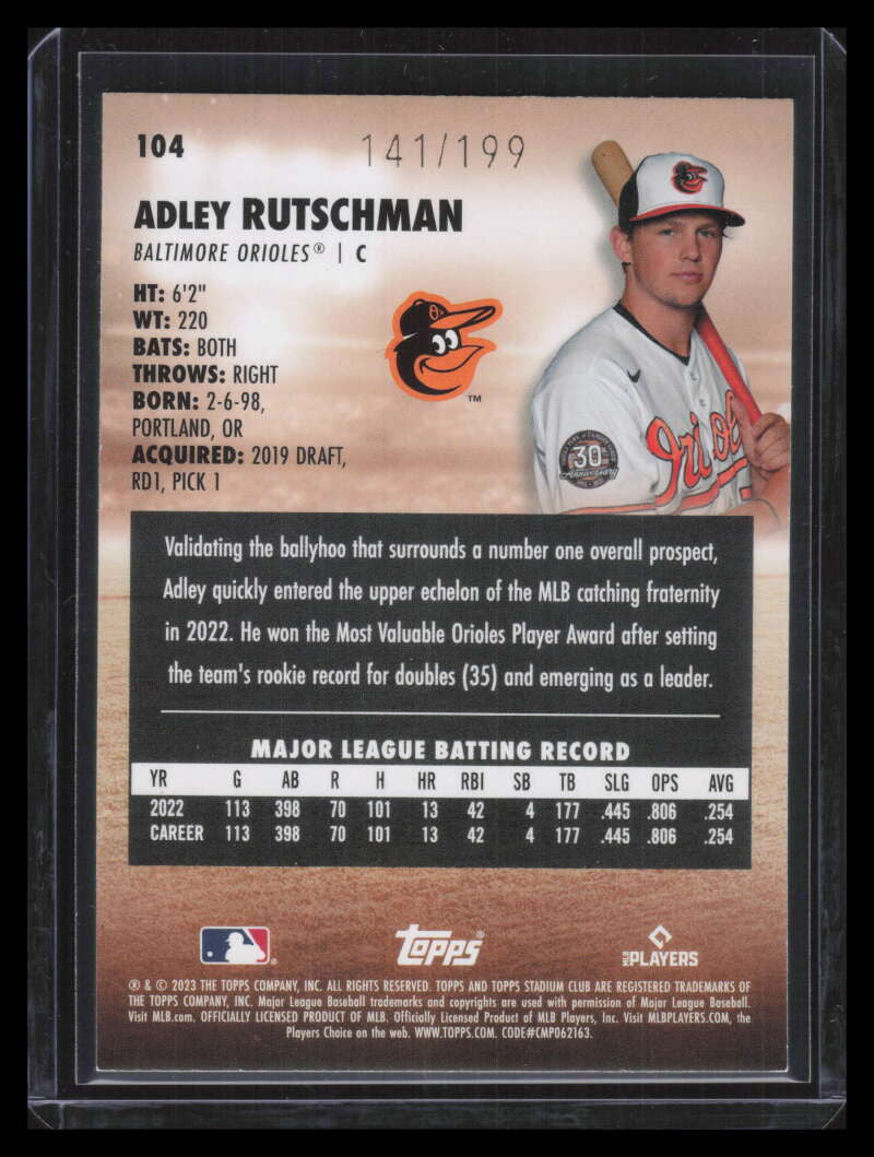 2023 Stadium Club Orange Foil 104 Adley Rutschman Rookie 141/199