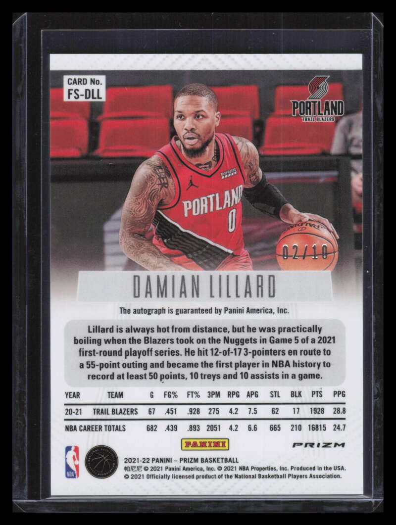 2021-22 Panini Prizm Flashback Signatures Prizms Gold 3 Damian Lillard Auto 2/10