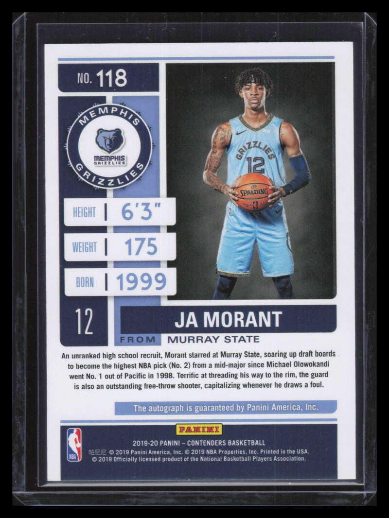 2019-20 Panini Contenders 118 Ja Morant Rookie Auto