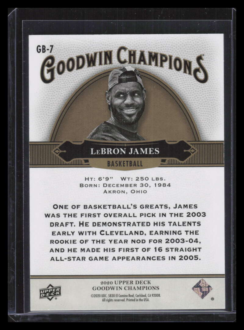 2020 Upper Deck Goodwin Champions Basketball Orange gb7 LeBron James 19/99