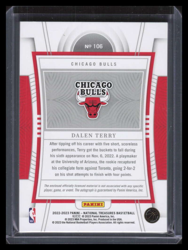 2022-23 Panini National Treasures Red 106 Dalen Terry Rookie Patch Auto 65/75