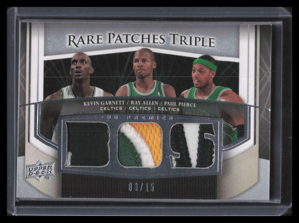 SOLD 157795 2007-08 UD Premier Rare Patches Silver Pierce Ray Allen Garnett Triple Patch /15
