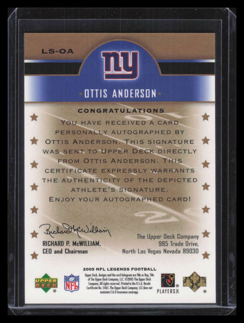 2005 Upper Deck Legends Legendary Signatures OA Ottis Anderson Auto