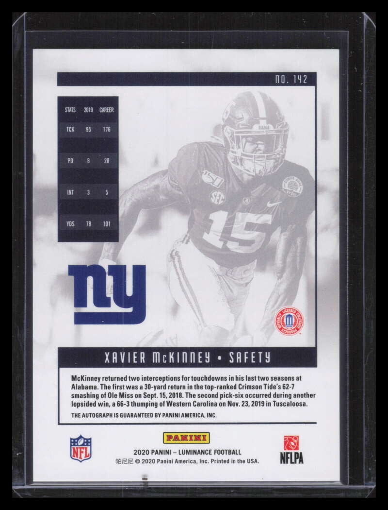 2020 Panini Luminance Rookie Autographs 142 Xavier McKinney Rookie Auto 9/299