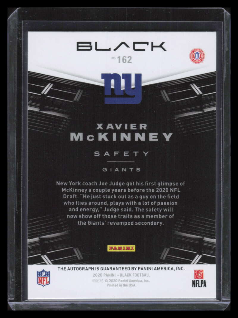 2020 Panini Black Rookie Autographs 162 Xavier McKinney Rookie Auto 65/199