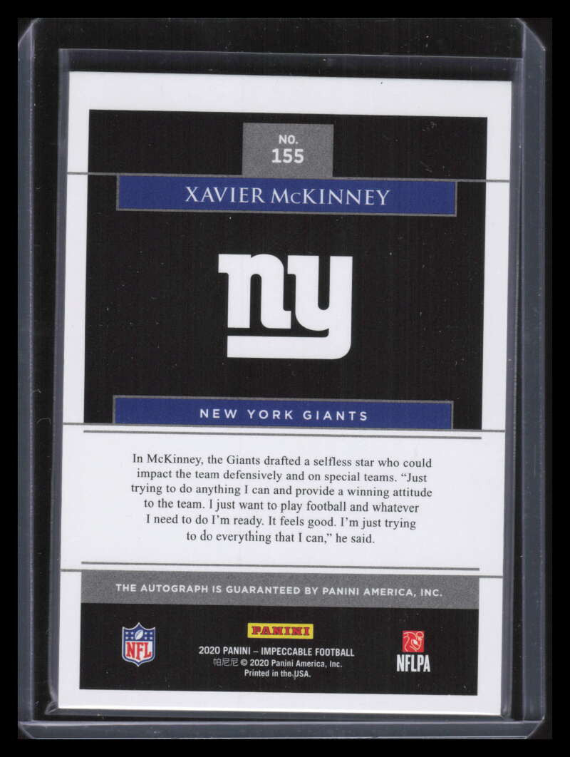 2020 Panini Impeccable Rookie Autographs 155 Xavier McKinney Rookie Auto 50/99