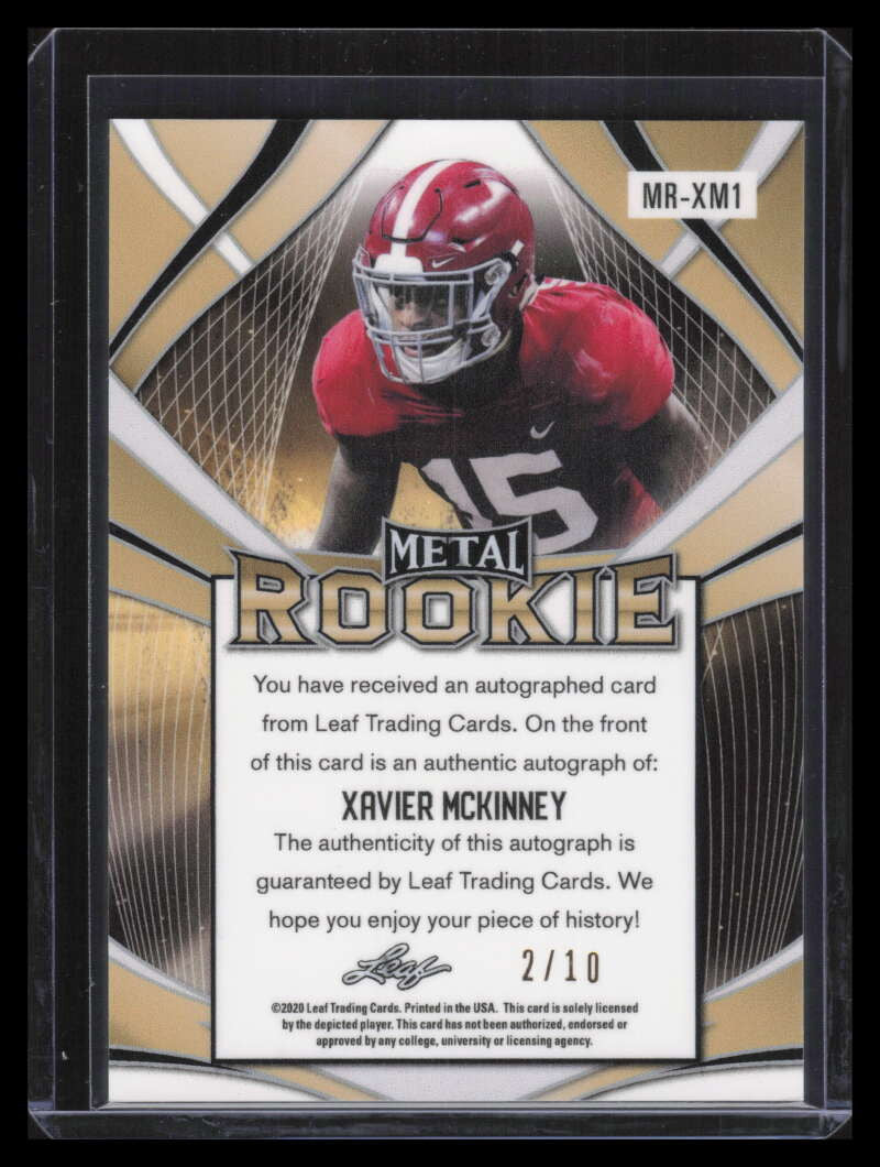2020 Leaf Metal Rookie Autographs Black mrxm1 Xavier McKinney Rookie Auto 2/10