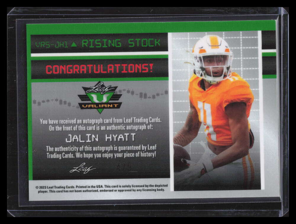 2023 Leaf Eclectic Valiant Rising Stock Autograph Red Jalin Hyatt Rookie Auto /9