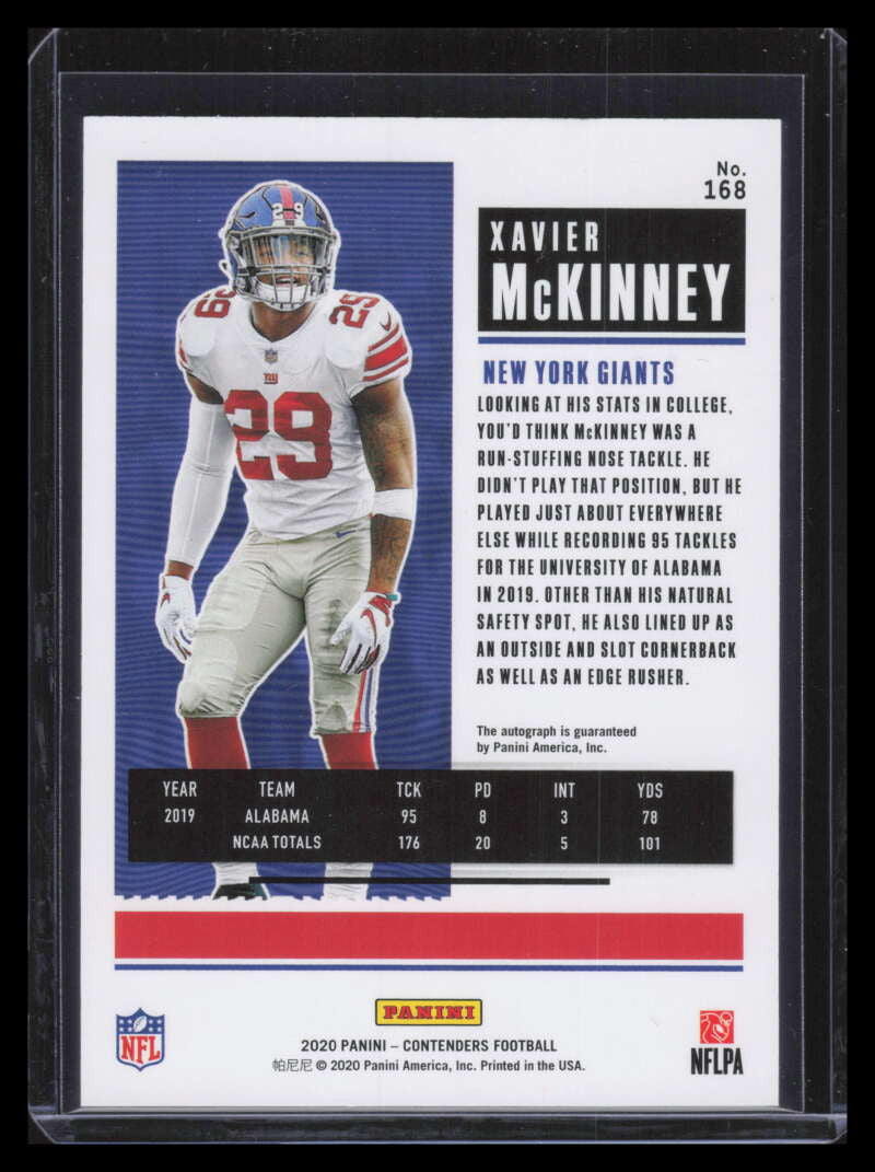 2020 Panini Contenders 168a Xavier McKinney Rookie Auto