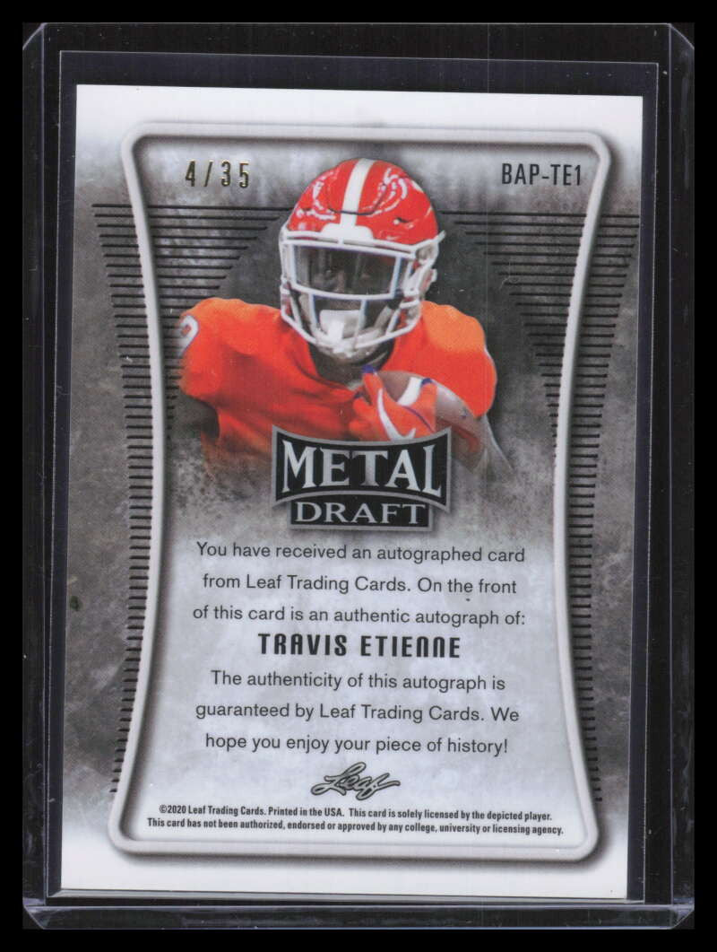 2021 Leaf Metal Draft Flashback Portraits Blue Travis Etienne Rookie Auto 4/35