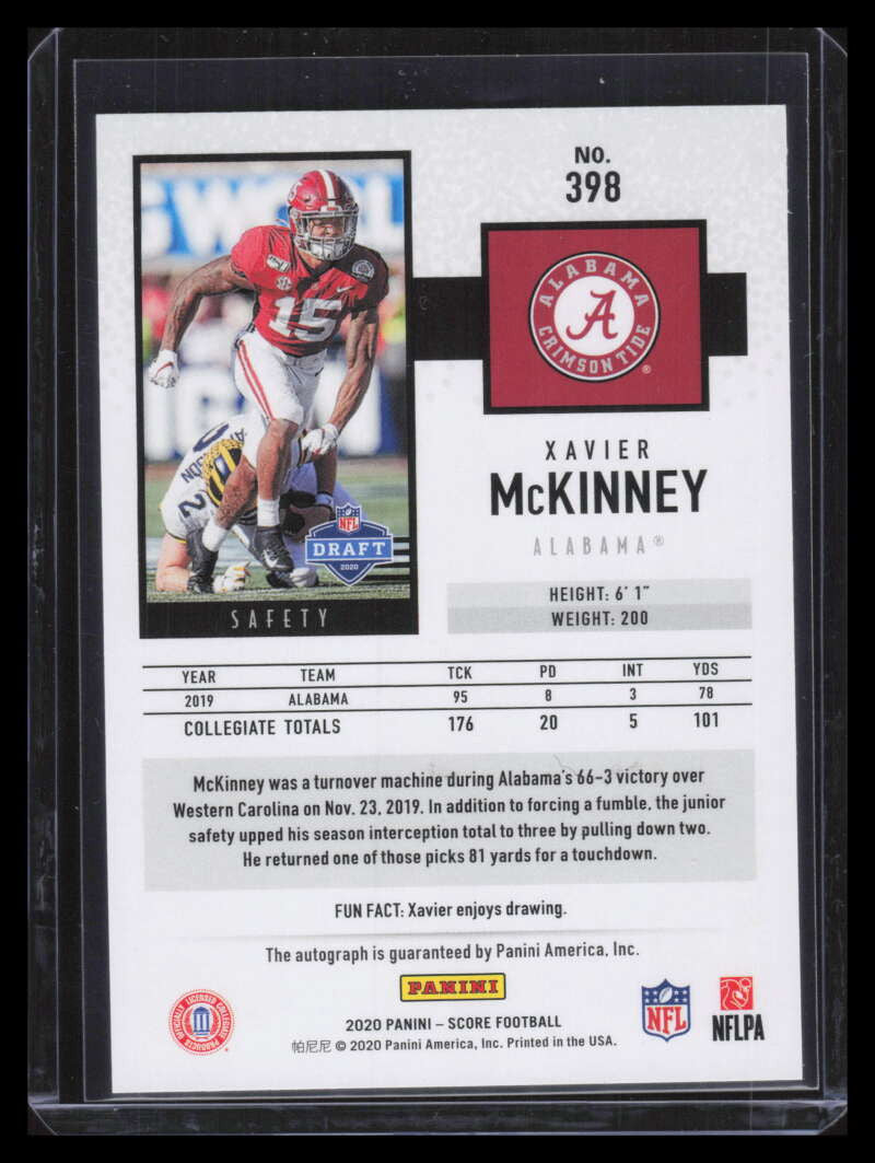 2020 Score Rookie Autographs Gold Zone 398 Xavier McKinney Rookie Auto 48/50