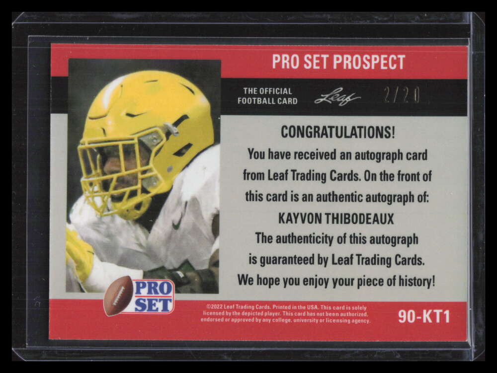 2022 Leaf Pro Set Metal '90 Wave Pink 90kt1 Kayvon Thibodeaux Rookie Auto 2/20