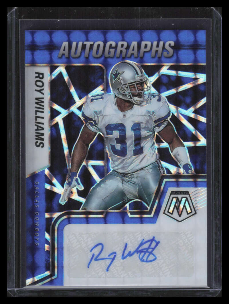 SOLD 157889 2022 Panini Mosaic Autographs Mosaic Blue 42 Roy Williams Auto 8/99