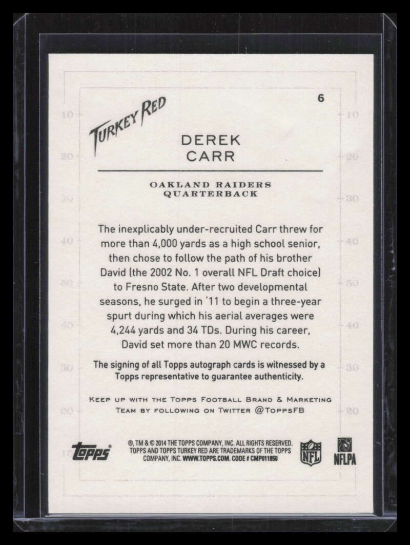 2014 Topps Turkey Red Autographs 6 Derek Carr Rookie Auto