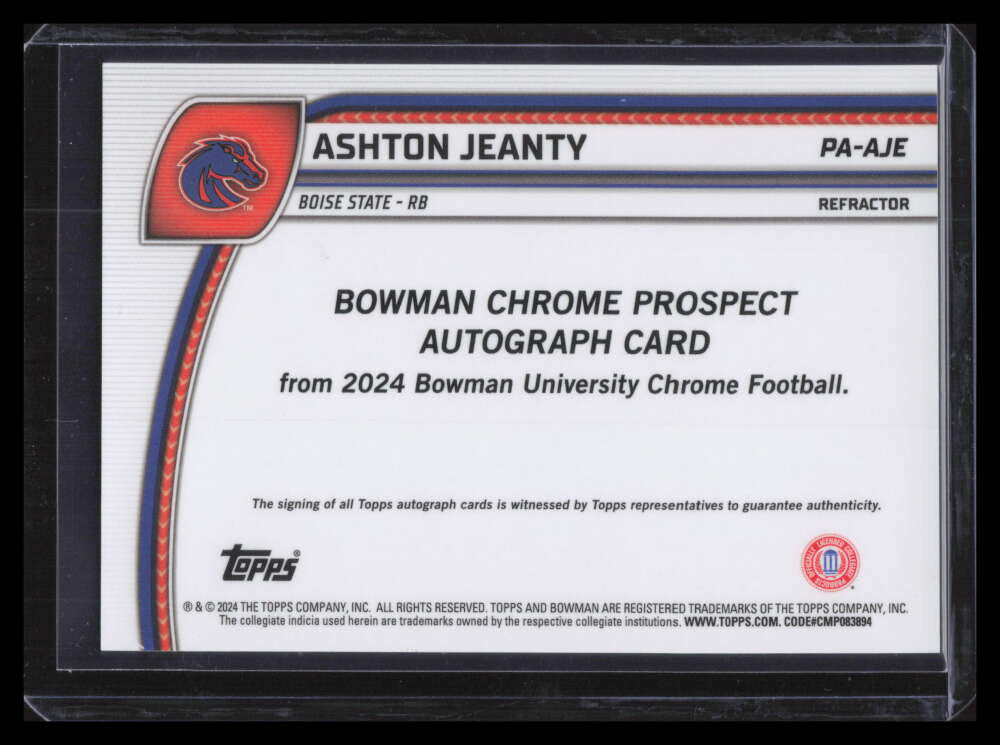 2024 Bowman Chrome University Autographs Refractor Ashton Jeanty RC Auto 35/299