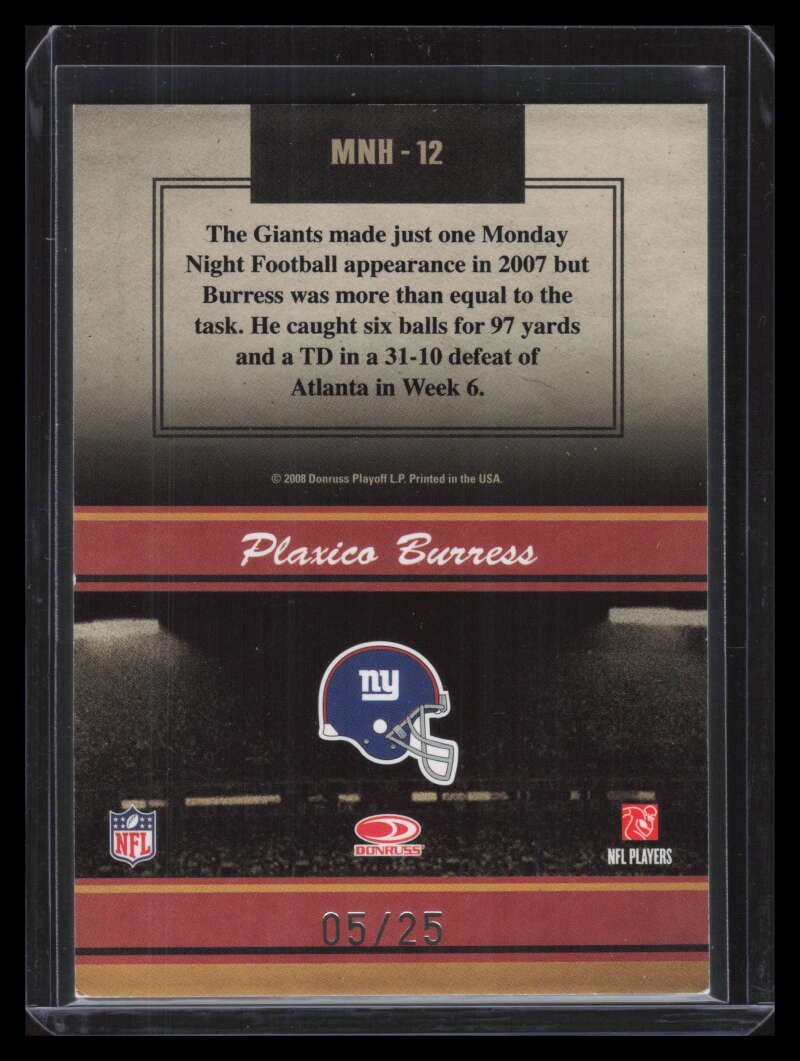 2008 Donruss Classics Monday Night Heroes Platinum 12 Plaxico Burress 5/25