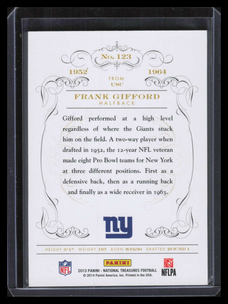 2013 Panini National Treasures 123 Frank Gifford 13/50