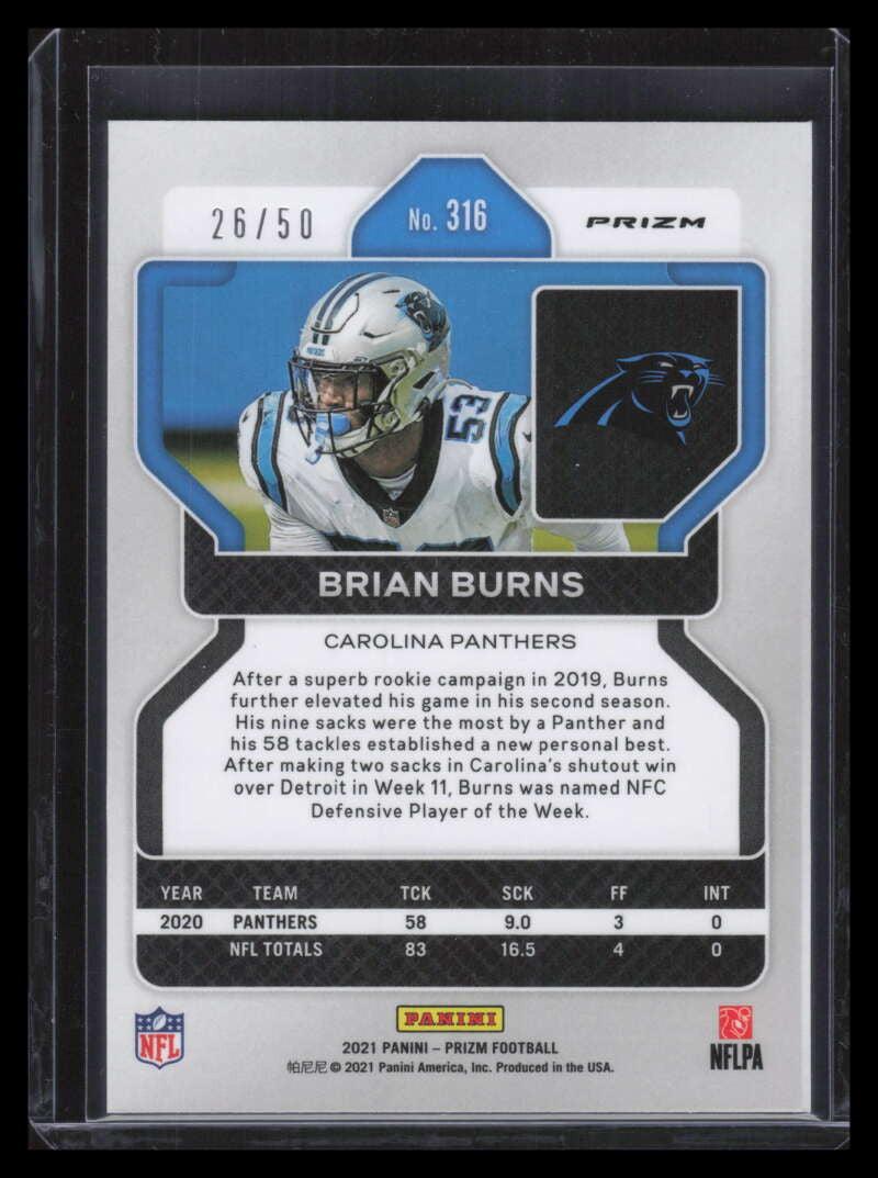 2021 Panini Prizm Prizms No Huddle Red Refractor 316 Brian Burns 26/50