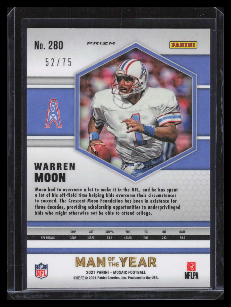 2021 Panini Mosaic No Huddle Blue 280 Warren Moon MOY 52/75 Man of the Year