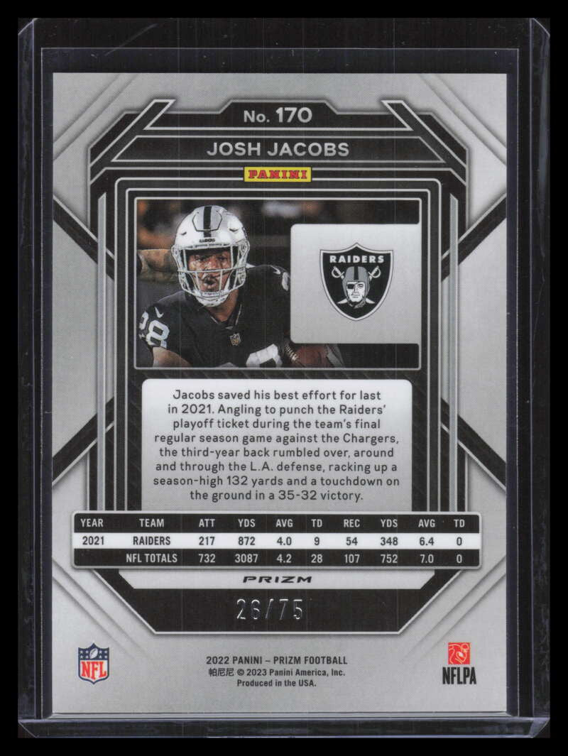 2022 Panini Prizm Prizms Green Scope Refractor 170 Josh Jacobs 26/75