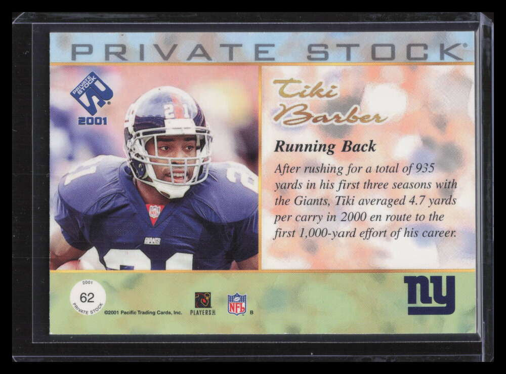 2001 Private Stock Blue Framed 62 Tiki Barber 51/75