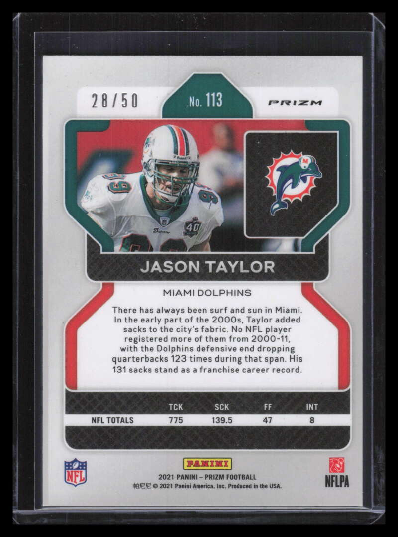 2021 Panini Prizm Prizms No Huddle Red Refractor 113 Jason Taylor 28/50
