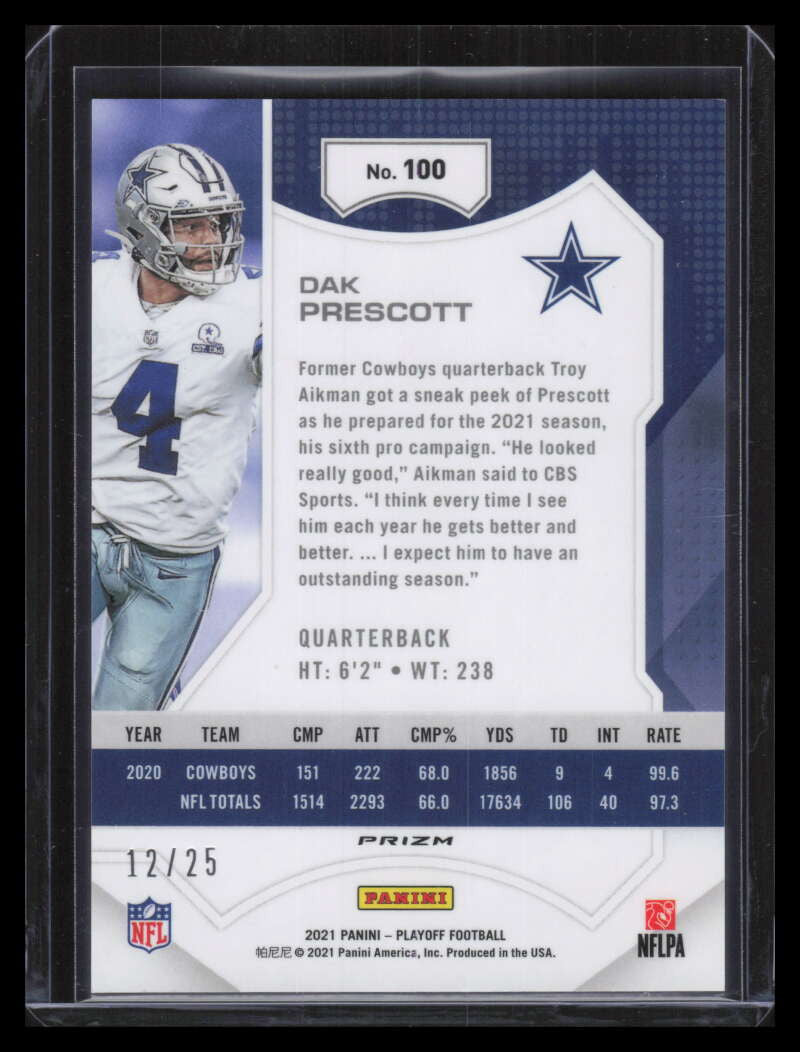 2021 Playoff Plus Red 100 Dak Prescott 12/25
