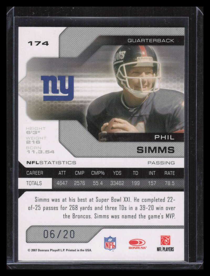 2007 Leaf Limited Silver Spotlight 174 Phil Simms 6/20