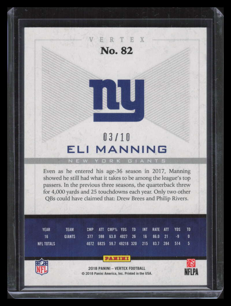 2017 Panini Vertex Granite 82 Eli Manning 3/10