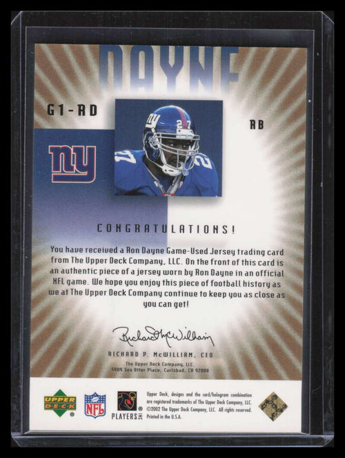 2002 UD Graded Jerseys Gold g1rd Ron Dayne Jersey 2/10