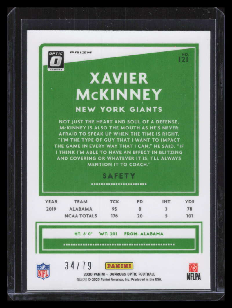 2020 Donruss Optic Orange Scope Refractor 121 Xavier McKinney Rookie 34/79