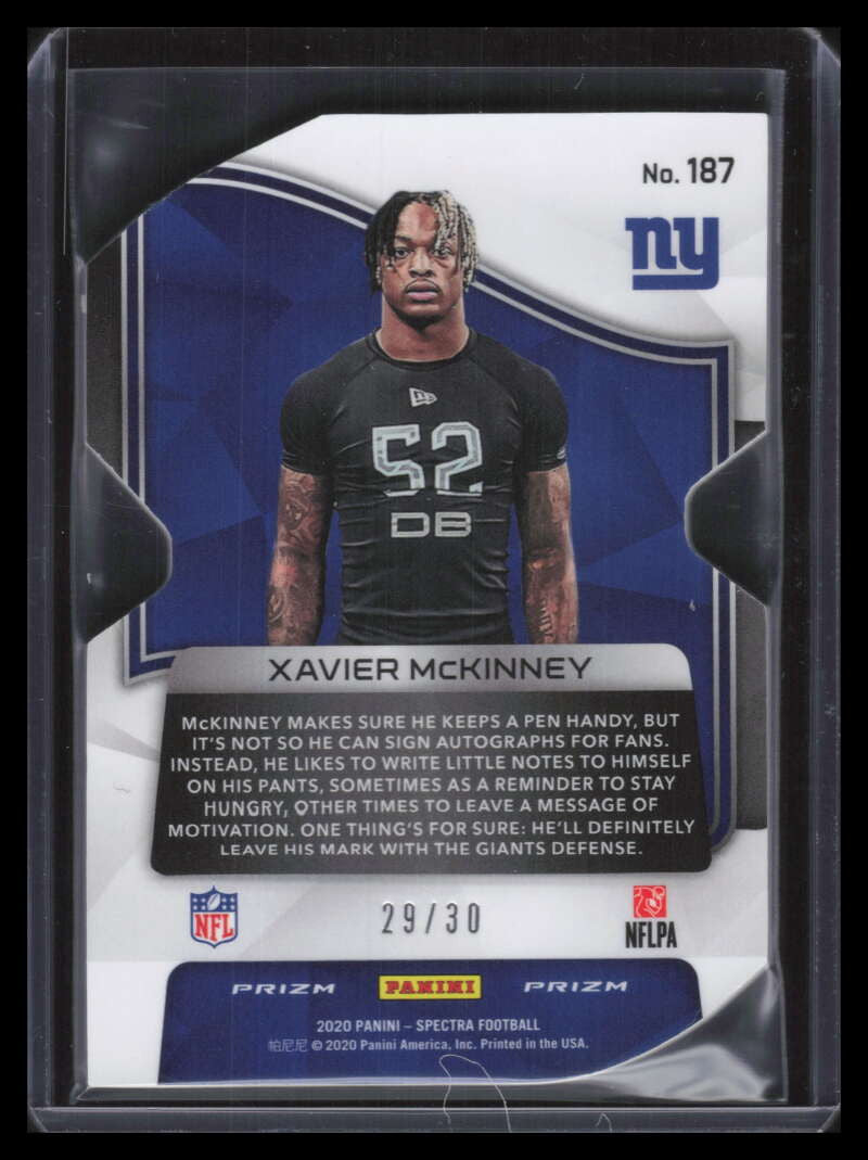 2020 Panini Spectra Neon Green Die Cut 187 Xavier McKinney Rookie 29/30
