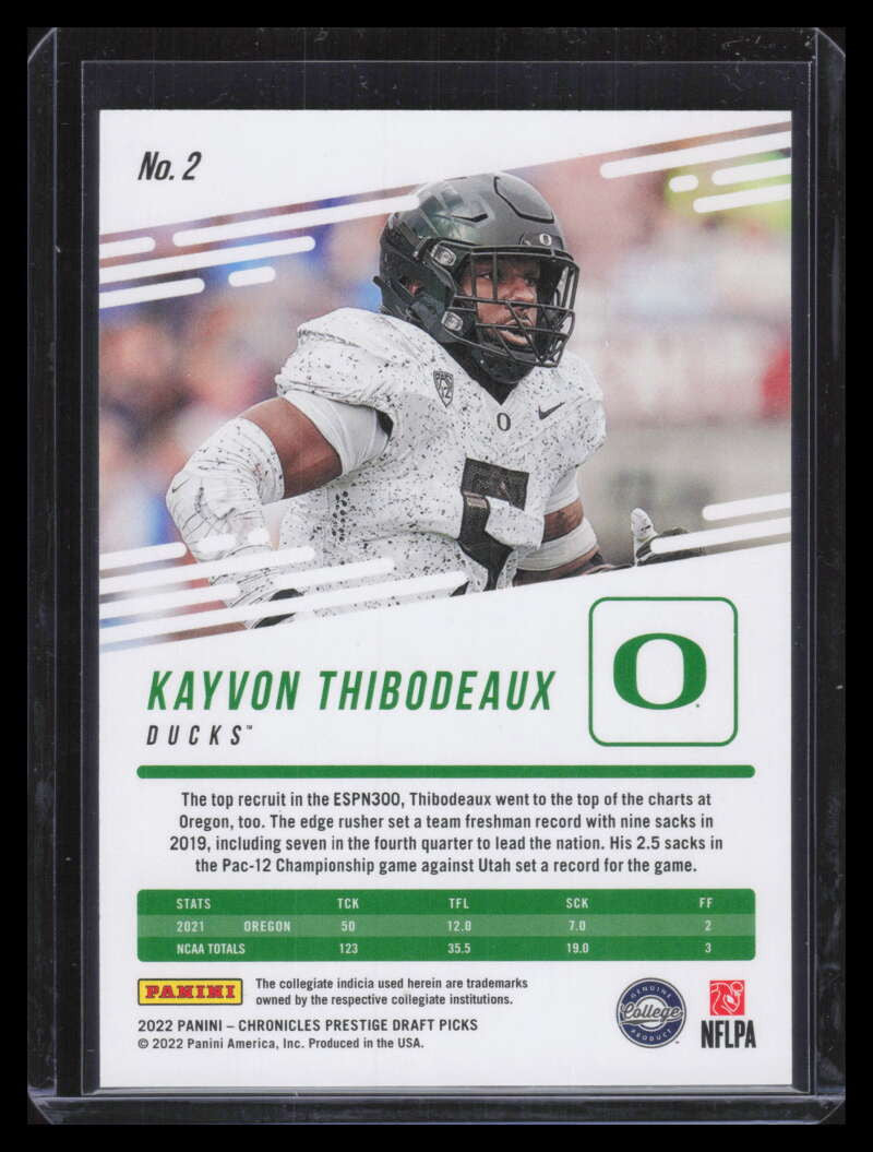 2022 Panini Chronicles Draft Picks Prestige Gold 2 Kayvon Thibodeaux Rookie 1/10