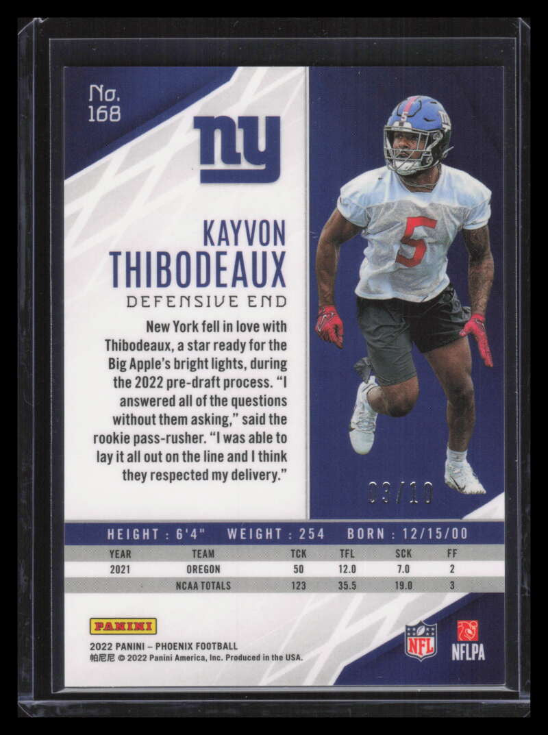 2022 Panini Phoenix Black 168 Kayvon Thibodeaux Rookie 3/10