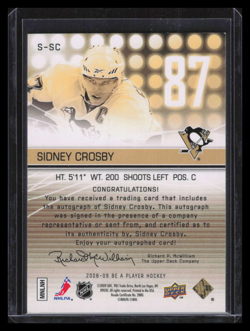 2008-09 Be A Player Signatures Player's Club SSC Sidney Crosby Auto 4/15