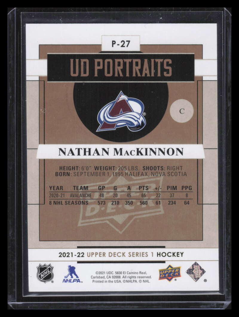 2021-22 Upper Deck Portraits Black and White p27 Nathan MacKinnon 68/250